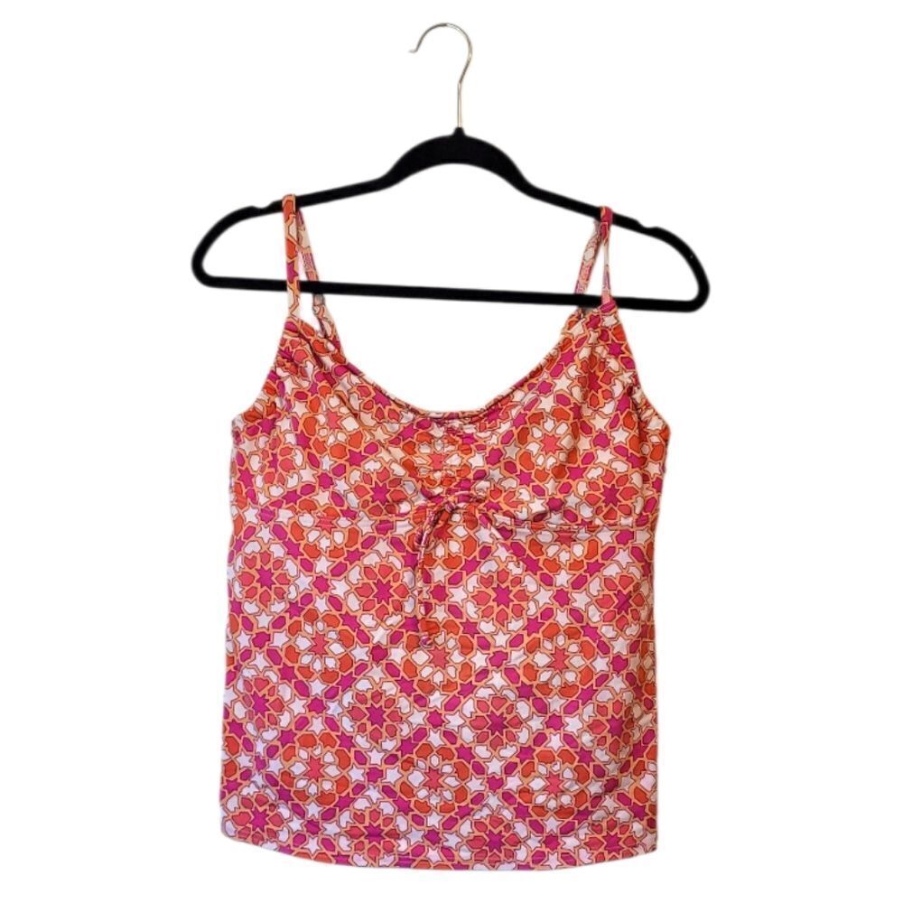 Land's End Women's Orange And Pink Geometric Print Swim Tank Top Size 12